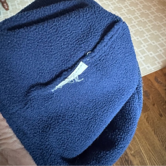 Old Navy Kids Fleece Lined Earflap Hat Navy Gray Stripes Pom Pom Winter Size 5T - Picture 5 of 5